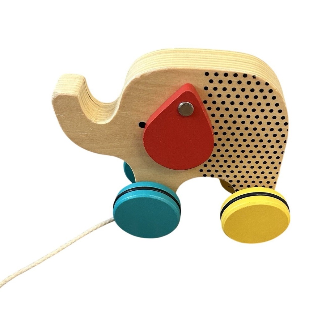 Jumping Petit Collage Jumbo Elephant Wood Pull Toy FSC Certifies Wood EUC